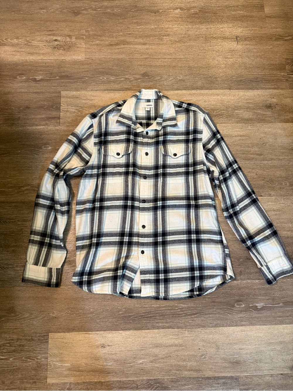 Sonoma Black and White Plaid Long-Sleeve Button-Down Shirt